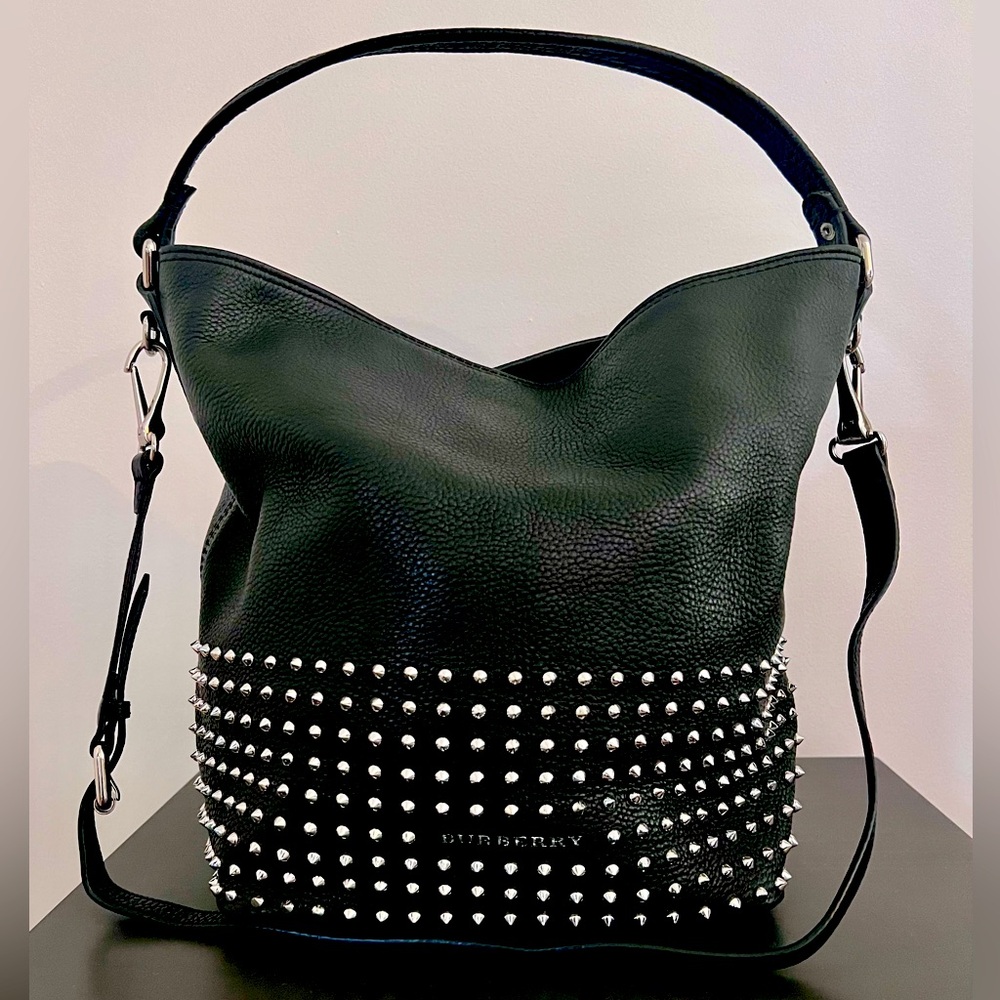 Authentic Burberry black studded Susanna bucket bag